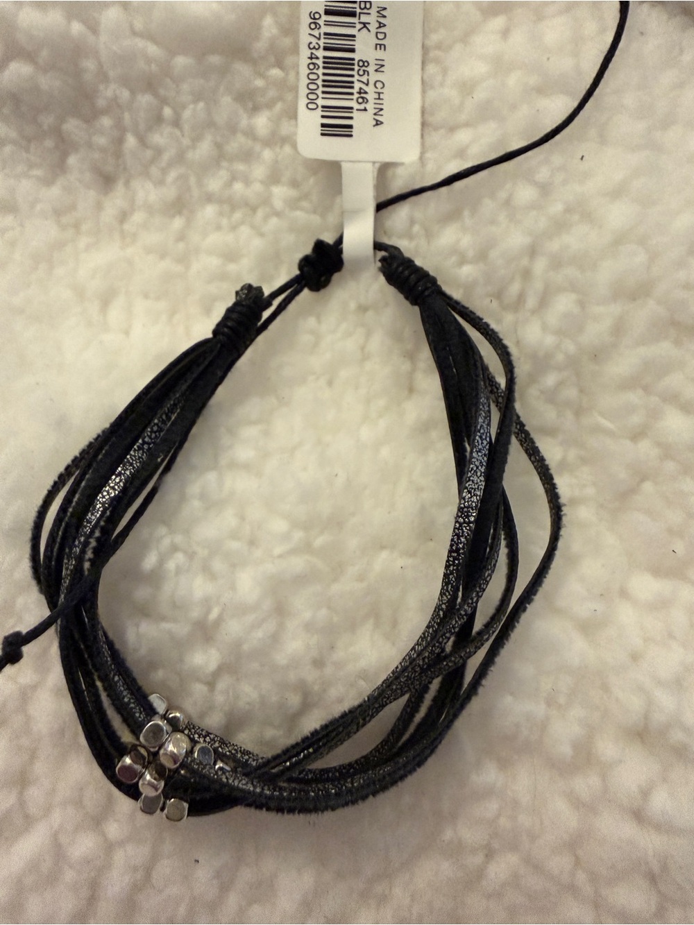 Buckle Black Multi-Strand Leather Cord Bracelet with Silver Bead Cluster